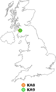 map showing distance between KA8 and KA9