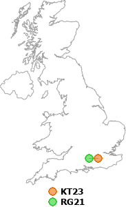 map showing distance between KT23 and RG21