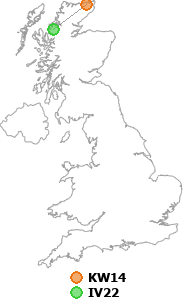 map showing distance between KW14 and IV22