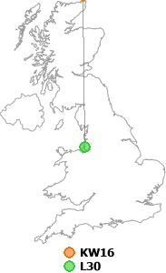 map showing distance between KW16 and L30