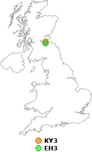 map showing distance between KY3 and EH3