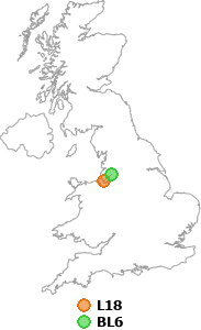 map showing distance between L18 and BL6