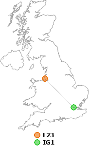 map showing distance between L23 and IG1