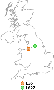 map showing distance between L36 and LS27