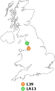 map showing distance between L39 and LA13