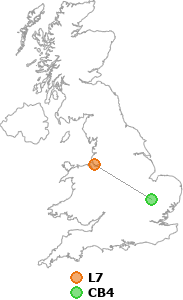 map showing distance between L7 and CB4