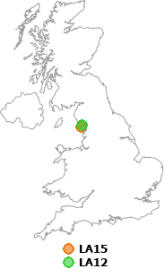 map showing distance between LA15 and LA12