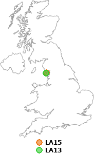 map showing distance between LA15 and LA13