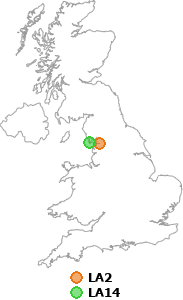 map showing distance between LA2 and LA14