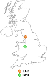 map showing distance between LA2 and SY4