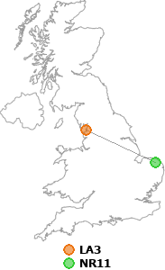 map showing distance between LA3 and NR11