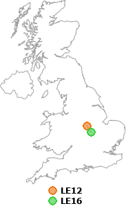 map showing distance between LE12 and LE16