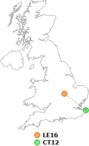 map showing distance between LE16 and CT12