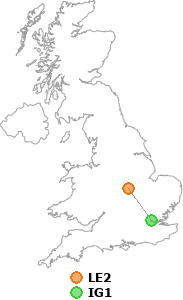 map showing distance between LE2 and IG1