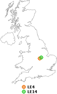 map showing distance between LE4 and LE14