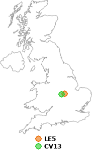 map showing distance between LE5 and CV13