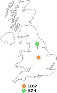 map showing distance between LE67 and HG4