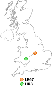 map showing distance between LE67 and HR3