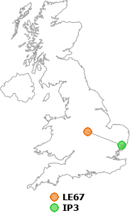 map showing distance between LE67 and IP3