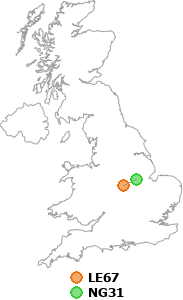 map showing distance between LE67 and NG31