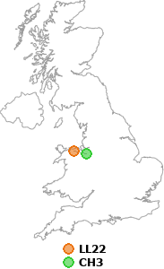 map showing distance between LL22 and CH3