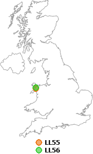 map showing distance between LL55 and LL56