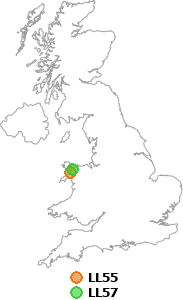 map showing distance between LL55 and LL57