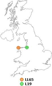 map showing distance between LL65 and L19