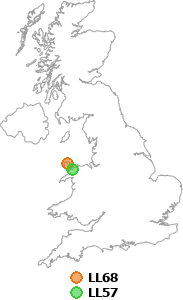 map showing distance between LL68 and LL57