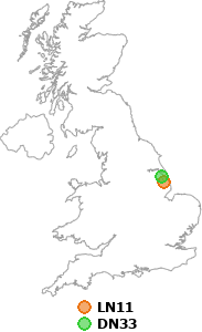 map showing distance between LN11 and DN33