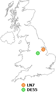 map showing distance between LN7 and DE55