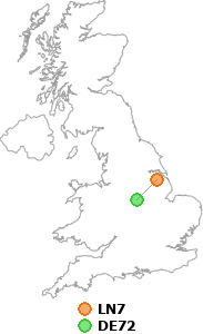 map showing distance between LN7 and DE72