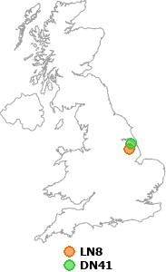 map showing distance between LN8 and DN41