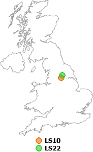 map showing distance between LS10 and LS22