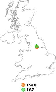 map showing distance between LS10 and LS7