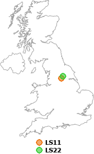 map showing distance between LS11 and LS22