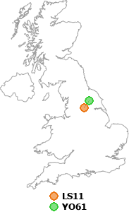 map showing distance between LS11 and YO61