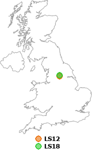 map showing distance between LS12 and LS18