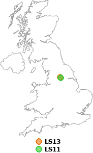 map showing distance between LS13 and LS11