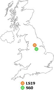 map showing distance between LS19 and S60