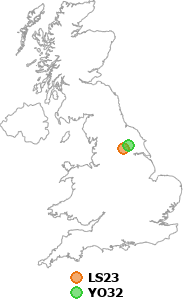 map showing distance between LS23 and YO32