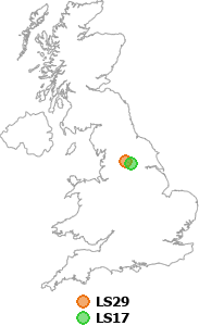 map showing distance between LS29 and LS17