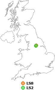 map showing distance between LS8 and LS2