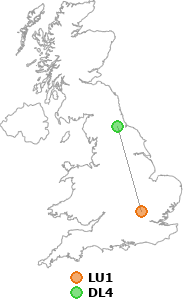 map showing distance between LU1 and DL4