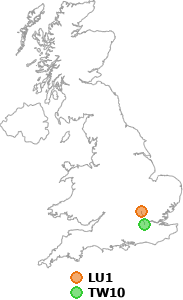 map showing distance between LU1 and TW10