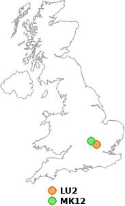 map showing distance between LU2 and MK12