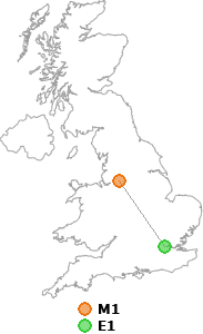 map showing distance between M1 and E1