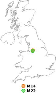 map showing distance between M14 and M22