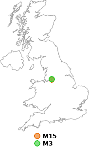 map showing distance between M15 and M3