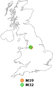 map showing distance between M19 and M32